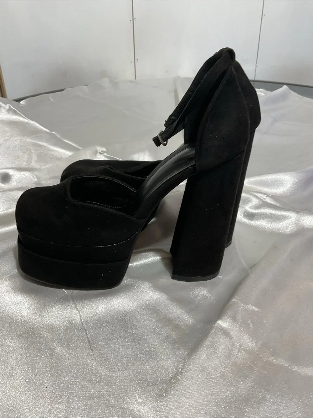 Black Platform Ankle-Strap Women's Heels
